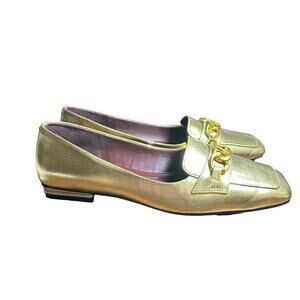 Franco Sarto Tiari Gold Slip-On Loafers Size 6.5 Square Toe Chain Detail